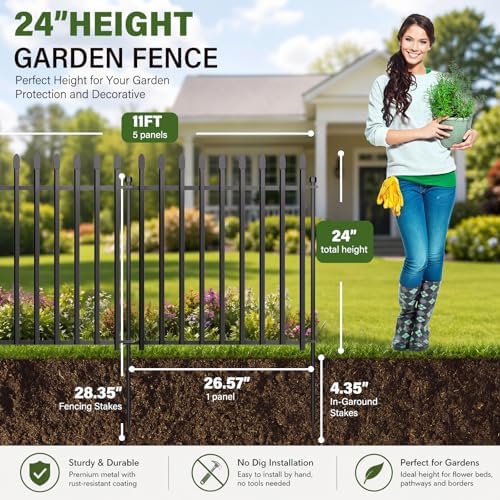 No Dig Decorative Garden Fence, 24in(H)×11ft(L), 5 Panels - Image 2