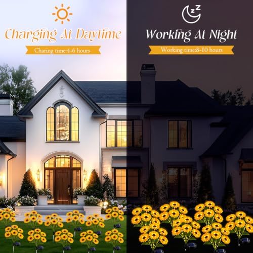 8 Pack Outdoor Solar Sunflower Lights 48 Flowers Fall Garden Decor - Image 5