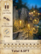 Oviejo 8.5FT LED Patio String Lights, Waterproof Outdoor Lantern String Lights with 12 Bulbs, Beaded Copper Wire Ball Style, Connectable Yard Garden Bistro Party Lights, Warm White - Image 2