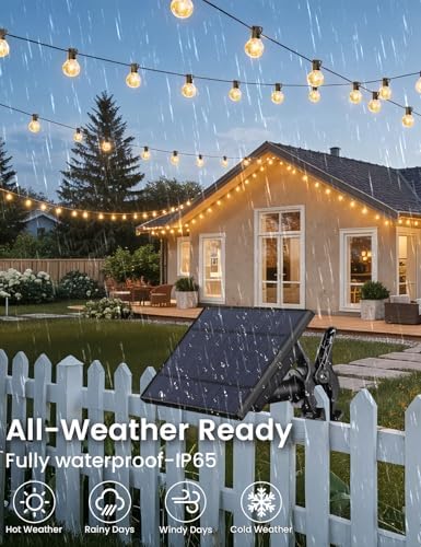 Brightever 120FT Solar String Lights Outdoor with Remote, Waterproof Dimmable 3 Modes Outdoor Lights with 50+2 LED Shatterproof G40 Bulbs, Solar Power Patio Lights for Outside Wedding Party Decor - Image 4