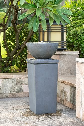Gray Zen Bowl Fountain, 44.5 Inch Polyresin Outdoor Water Feature by Noeko