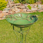 Zaer Ltd. Deep Well Made Metal Birdbath with 2 Cast Iron Birds and Leaf Decoration (Verdi Green) - Image 2