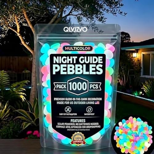 2026 Colorful Glow-in-the-Dark Garden Stones Night Guide Luminous Pebbles for Outdoor Garden Landscaping Fish Tank Aquarium Decorations Stepping Rocks Outdoor Decor(1000pcs Multicolor) by Unknown