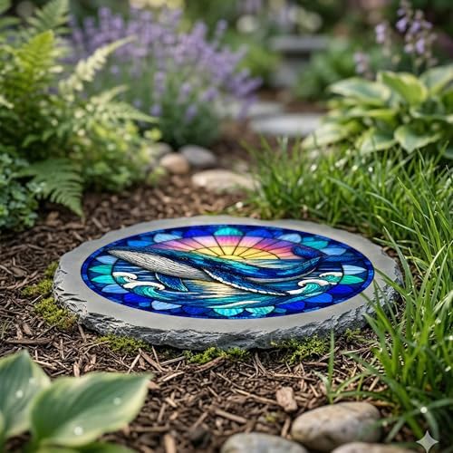 Magnolia Garden 10-Inch Humpback Whale Stepping Stone - Faux Stained Glass Ocean Marine Garden Stone, Weather-Resistant Resin Pathway Accent, Nautical Sea Life Outdoor Yard Decor & Walkway Plaque - Image 4