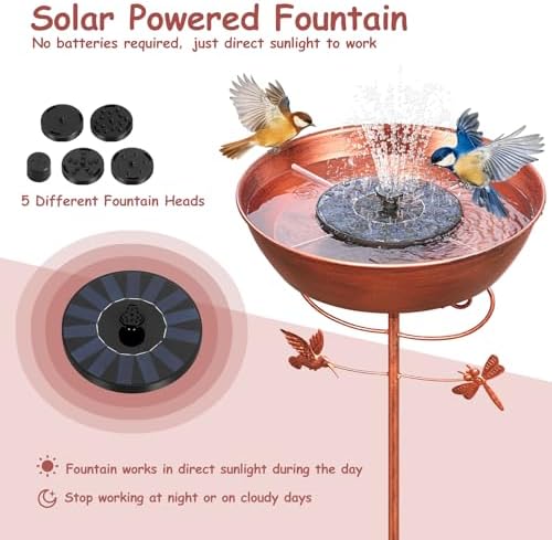Bird Bath with Solar Fountain Freestanding Birdbaths for Outdoor, Bronze - Image 3