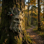 Tree Face Garden Statues Outdoor Decoration Clearance, Whimsical Old Man Tree Faces for Fence Hugger Sculpture, Wallmount Statue Fairy Art with Mushroom, Patio Home Hanging Decor, 6.9" x 2.8" x 9.8" - Image 2