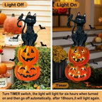 Outdoor Halloween Decorations,Metal Black Cat & Jack'O Lighted Timer Stakes - Image 4