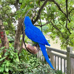 Hanging Scarlet Macaw Parrot Perching on Branch in Metal Round Ring for Home Patio Garden Decor 16" H (Blue and Yellow) - Image 3