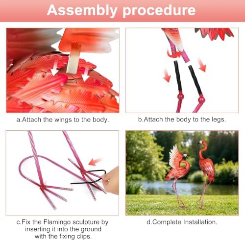 Garden Statues Large Metal Flamingo Sculptures, Set of 2 Red - Image 4