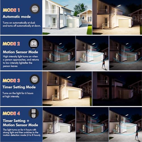 MMKT Solar Street Lights Outdoor Waterproof, 3 Color LED Dusk to Dawn Solar Light, Flood Lights with Motion Sensor and Remote Control, Parking Lot Light 1 Pack (Extra Large 1 Pack) - Image 4