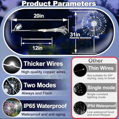 Anordsem Solar Firework Lights Outdoor Garden Sparkler Lights 4 Pack White - Image 4