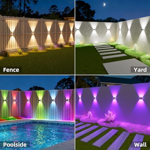 NIORSUN Solar Fence Lights Outdoor, 16 Pack Up and Down Waterproof Solar Wall Lights, Fence Lights with Lens, Warm & Cool White + RGB, Dusk to Dawn Lighting for Patio, Backyard, Pool, Railing (White) - Image 4