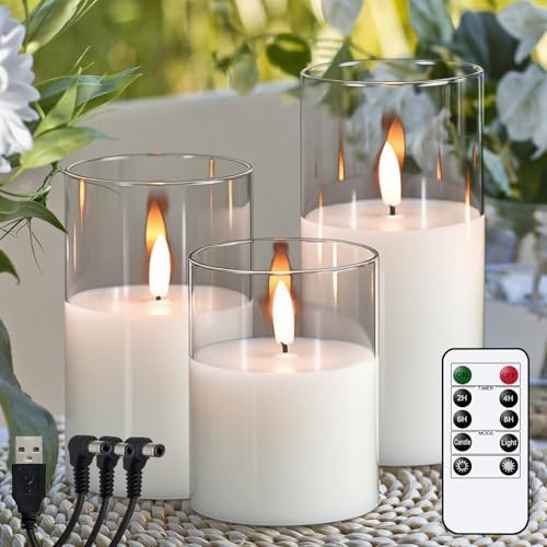 Rechargeable Glass LED Flameless Candle Battery Operated Remote Timer Clear by KunSwennLife
