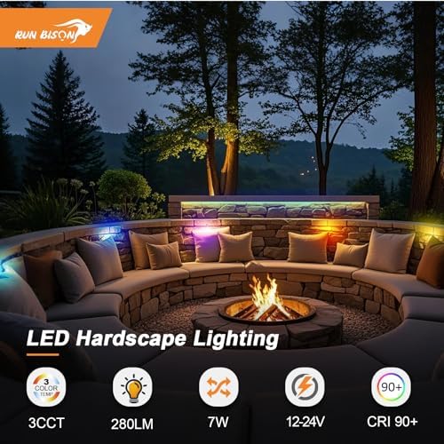 12 Inch LED Color Changing Hardscape Lighting, 2700K-5000K Selectable, 12-24V 7W 280LM Retaining Wall Lights, IP65 Waterproof Low Voltage Landscape Paver Lights, ETL Listed, 8PK - Image 2