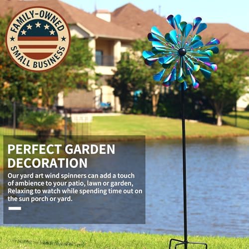 Decoroca Large Outdoor Metal Wind Spinners - Wind Sculptures & Spinners for Yard Patio Lawn Garden Decorations, Windmill Outdoor Clearance with Stable Metal Stake(Blue&Green Rotating) - Image 5