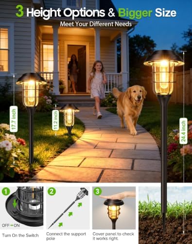 LETMY Solar Pathway Lights Outdoor, 12 Pack Bright Solar Lights Outdoor, IP65 Waterproof Auto On/Off Garden Lights Solar Powered Landscape Lighting for Yard Patio Walkway Driveway Pathway - Black - Image 5