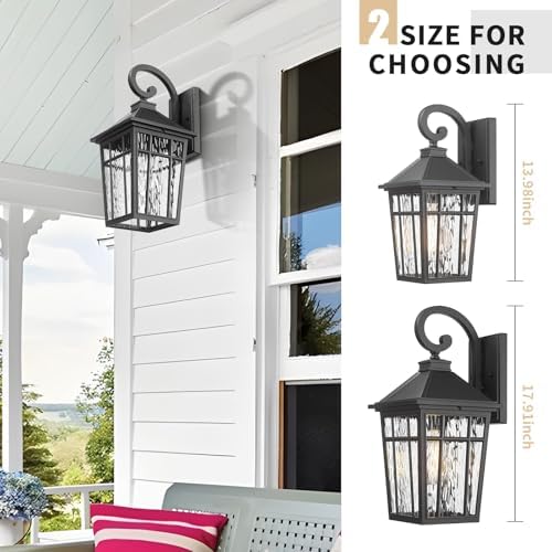 Darkaway 2pcs Large Outdoor Wall Lights for House, 18inch Exterior Lighting Fixtures Wall Mount Outdoor Porch Lights Black Outside Sconce Lights with Water Ripple Glass for Patio Garage Hallway - Image 4