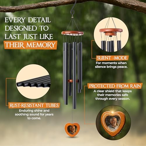 32 inch Black DIY Photo Insert Memorial Wind Chimes for Loss of Loved One - Image 6