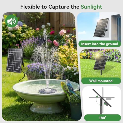 Antfraer 8W Solar Fountain Pump Built-in 3600mAh Battery & LED Lights, Solar Powered Water Pump with Double-Layer Nozzle & 5ft Tubing, Solar Water Fountain For Bird Bath Pond Garden DIY Water Features - Image 5