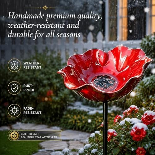2026 Upgraded 8.6 * 24in Large Handmade Metal Flower Garden Stake Bird Bath,Detachable Outdoor Mini Bird Bath & Pollinator Water Station,Weatherproof Decorative Yard Art Ornament Gift (5pcs a) - Image 3