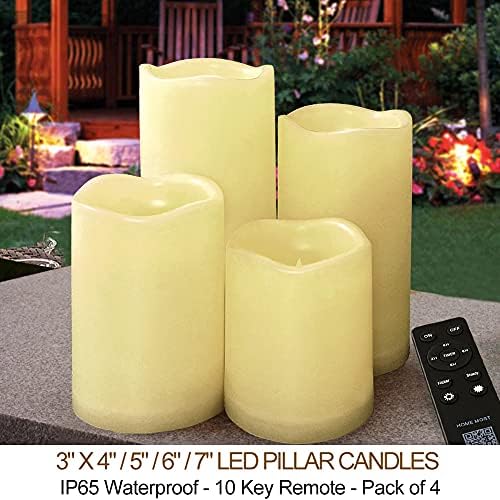 Set of 4 LED Pillar Candles Outdoor IP65 Waterproof 3x4 3x5 3x6 3x7 Cream Color - Pillar Candles Battery Powered with Timer and Remote - Battery Operated Unscented Outdoor Flameless Candles - Image 2