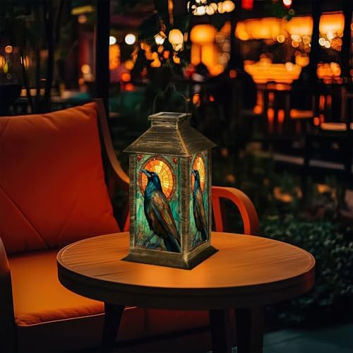 Solar Lantern Stained Glass Raven Vibrant Feathers Golden Sun Wildlife Art Outdoor Waterproof Hanging Solar Light Outside Lights for Patio Yard House Lawn Decor Birthday Gifts for Women Mom - Image 7
