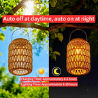 Cooo 2 Pack Rattan Solar Hanging Lanterns Waterproof Outdoor Edison Bulb - Image 2