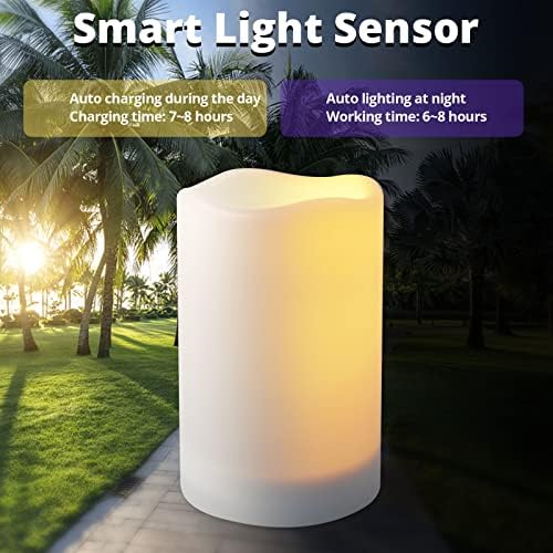 NURADA Large Outdoor Solar Powered Candles - Flameless Pillar Waterproof Rechargeable Candle Set, White Resin, LED Light,Rechargeable Solar Battery Included, for Patio Decor, 3.25"x4"5" 6" - Image 2