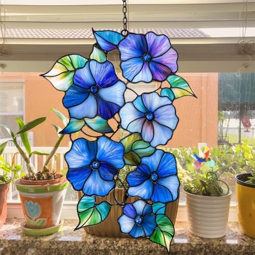 Cascading Blue Morning Glory Acrylic Suncatcher - Image 4