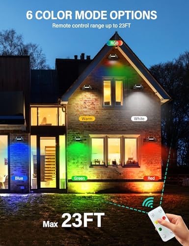 COXSENI 4 Pack Solar Wall Lights Outdoor with Remote Control, 200LM & Long Lasting Battery, 6 Color Modes, Warm/Cool White, RGB, IP65 Waterproof 360° Adjustable Angle for Fence Porch Step - Image 3