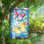 Butterfly Solar Lantern Outdoor Waterproof Hanging Glass Garden Light - Image 3