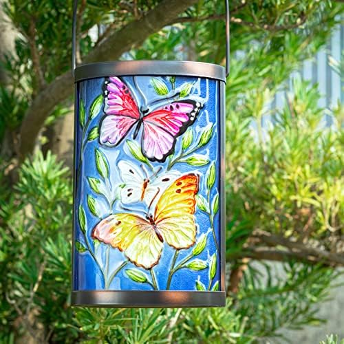 Butterfly Solar Lantern Outdoor Waterproof Hanging Glass Garden Light - Image 3