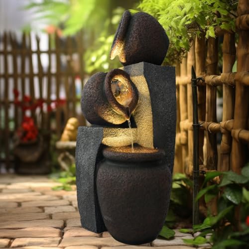30 Inch Tall Outdoor Water Fountain Waterfalls with 2 LED Lights Yard Art Decor Indoor and Outdoor - Image 5