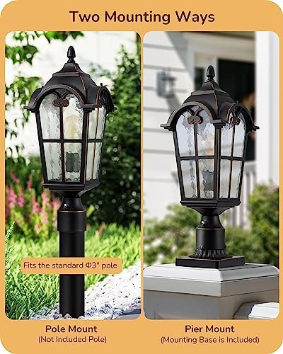 EDISHINE 21.9" Large Size Outdoor Post Light Dusk to Dawn Pier Mount Black - Image 5