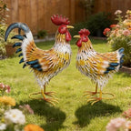 Metal Chicken Family Decor, Yard Rooster & Hen Ornaments, 2pcs - Image 3