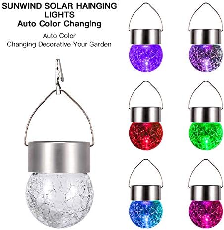 SUNWIND Hanging Solar Ball Lights Outdoor - 8 Pack Auto Color Changing Cracked Glass Decorative Garden Lights Hanging Solar Lanterns for Yard, Patio, Fence, Tree, or Holiday Decoration(Multi-Color) - Image 4