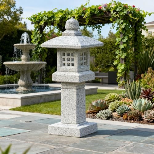 Natural Granite Stone Lantern, Japanese Garden Pagoda, Handcrafted Traditional Stone Lantern, Suitable for Garden, Patio, Zen Landscape Decor (Height 25 x Width 10 inches) by Unknown