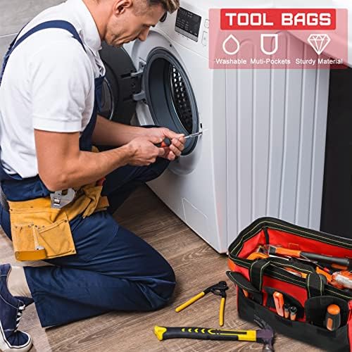 4 Pieces Tool Bag with Waterproof Strong Molded Base Multi Pockets Wide Mouth Tool Tote Multifunctional Large Capacity Organizer Heavy Duty Tools Storage Bag for Men Carpenter Electrician - Image 7