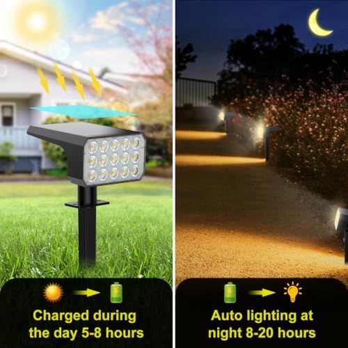 Solar Spot Lights Outdoor, 4 Pack Outdoor Solar Lights for Yard, 4 Lighting Mode Solar Landscape Spotlights with Auto On/Off, Waterproof IP67 Wall Lights for Garden, Walkway (75LED, Warm White) - Image 4