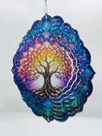Shwing 12 Inch Wind Spinner Tree of Life Hanging Decor Colorful Spiritual Metal Ornament Outdoor Kinetic Garden Art 3D Wind Spinner for Patio Porch Balcony Backyard Meditation Decoration - Image 2