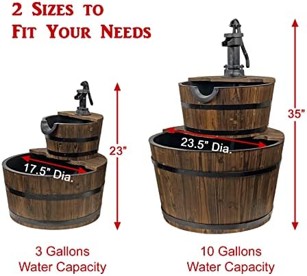 Wood Barrel with Pump Outdoor Water Fountain - Medium Garden Water Fountain - Image 5