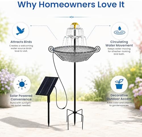 Solar Fountain for Bird Bath Outside, Garden Water Feature with Ground Stake Stand or Hanging Style for Patio, Yard & Lawn (B-Gray) - Image 4