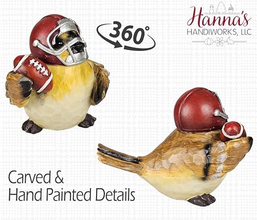 Hanna's Handiworks Little Sparrow Birds with Footballs & Helmets - Resin Statues Home Decor for Indoor Tabletop/Outdoor Covered Garden - for Sports Centerpiece Displays, Parties, Gifts - Set of 3 - Image 3