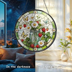 Stained Glass Window Hanging Strawberry Daisy Butterfly Sun Catchers Mason Jar Floral Suncatchers for Home Porch Garden Indoor & Outdoor Decor (9.8x9.8 in) - Image 5