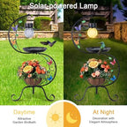 hogardeck Bird Bath for Outside with Solar Lamp, Metal Birdbaths for Outdoors with Flower Planter Pedestal, Vintage Birdbath for Garden Yard Patio Lawn Decor - Image 4