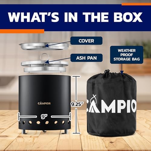 CAMPIOR Wood Burning Fire Pit Stove with Black Exterior - Smokeless Outdoor Stove for Efficient Wood Fires, Camping, and Gatherings, Stainless Steel with Removable Ash Pan, Stand and Carry Bag - Image 2