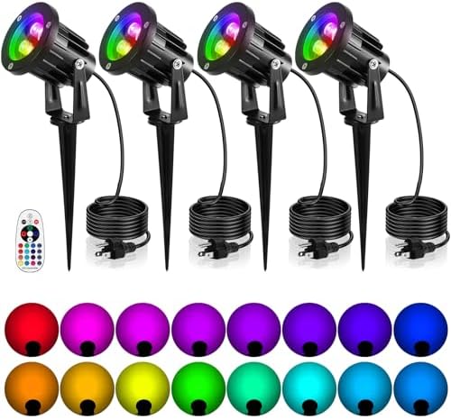 OurLeeme Lawn Flood Light Stake, RGB Spot Lights,8W Outdoor LED Flood Light Waterproof Garden Yard Lights with Remote Control,2-in 1 Landscaping Spotlights for Patio,Pathway, Driveway 85-265V (4 Pcs) by OURLEEMELIGHTING