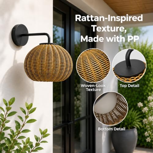 Outdoor Wall Light, Rattan-Style Wall Sconce for Covered Porches - Image 4