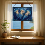 Jellyfish Floating in Moonlit Waters Rectangular Stained Glass Suncatcher – Hanging Window Panel with Animal & Nature Scene – Vibrant Glass Art Gift for Wildlife, Fantasy, Nature Lovers NMAUJn - Image 6