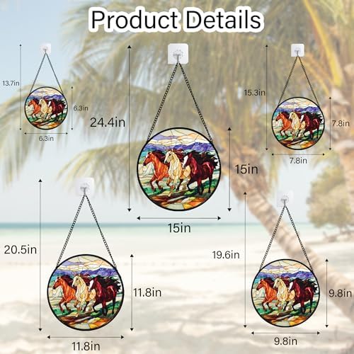 Running Horses Stained Glass Window Hanging Suncatcher Gift for Women 12" - Image 5